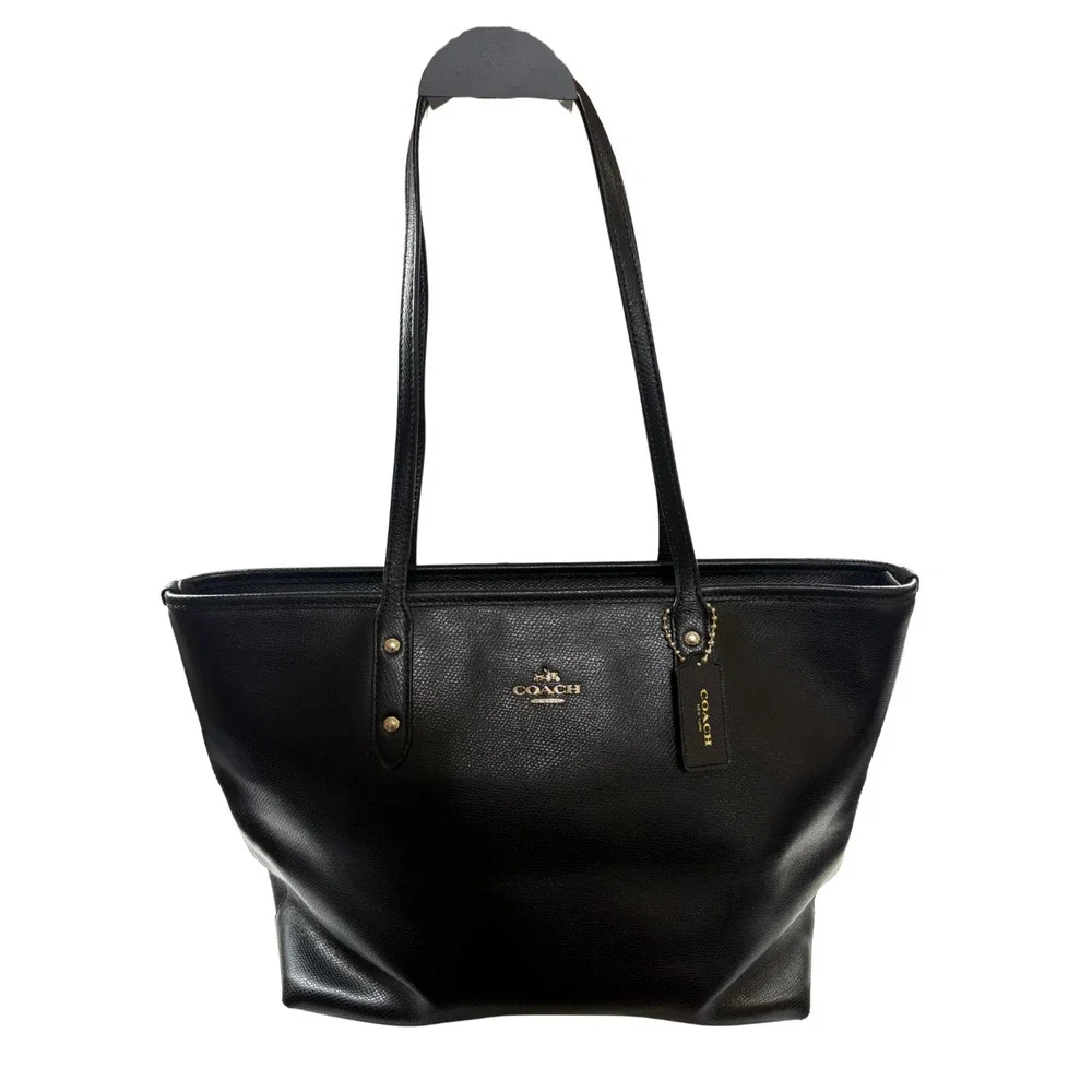 COACH Crossgrain‎ Large City Tote Shoulder Midnight Black Zip Purse #F36875